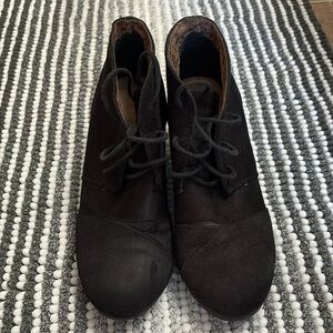 Black Wedge Lace Up Ankle Boots